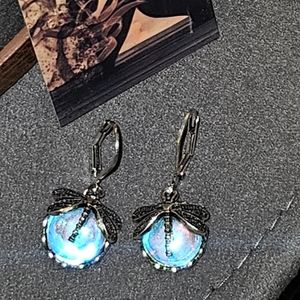 Moonstone vintage dragonfly drop earrings